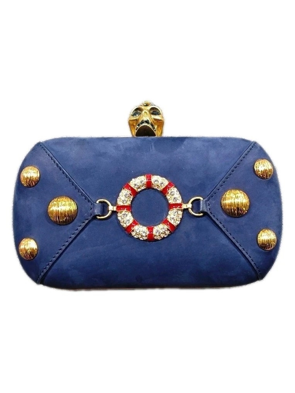 Alexander McQueen Nautical Crystal-Embellished Skull Box Clutch Blue